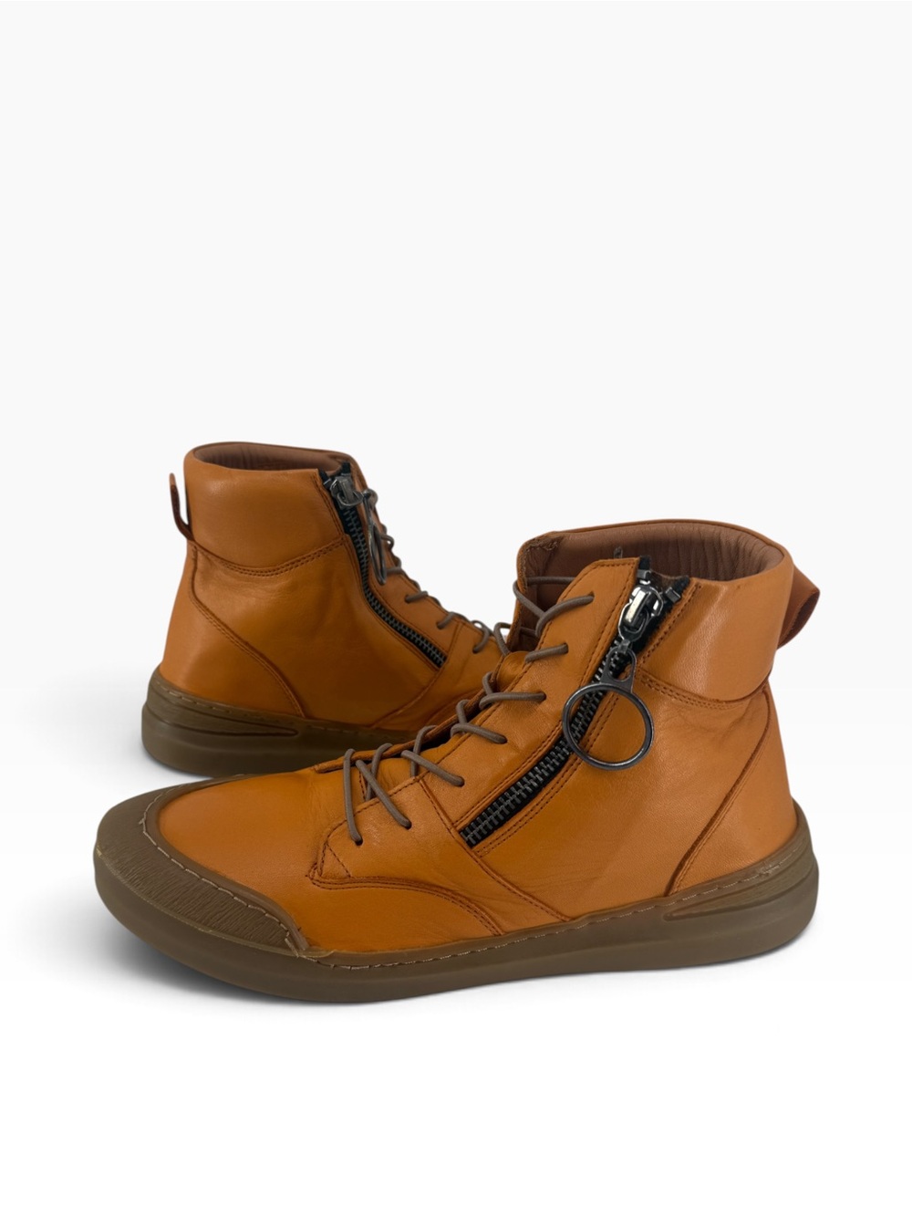 Sheridan Mia Alba Orange Leather Side Zip Lace-Up Zip High Top Boots NIB